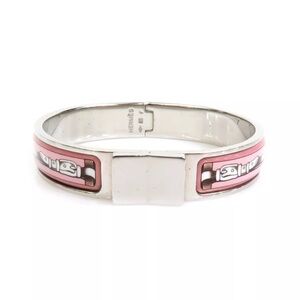 HERMES Clic Clac Bangle Bracelet Silver/Pink/White Metal/Enamel